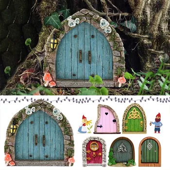 Drevené Miniatúrne Víla Gnome Dvere Figúrky Elf Doma Na Dvore Umenie Záhrade Strom Sochy Sochy Dekor Vonkajšie