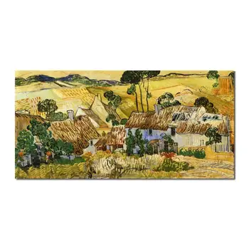 Plátno Umenie Slamenými strechami Domov Proti Hill Vincent Van Gogh Obrazy Dediny Krajiny Ručne maľované umelecké Diela Obývacia Izba Dekor