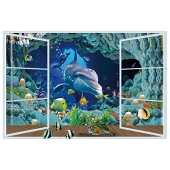 Morského Sveta Falošné 3D Okne Art Nástenné Nemo Rýb, Žralokov, Samolepiek na Stenu, Domáce Dekorácie na More, Výhľad na Plagát Tapety 60*40 CM