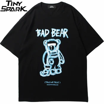 2021 Mužov Hip Hop Streetwear T Shirt Harajuku Zábavné Medveď Vytlačené T-Shirt Bavlna Voľné Krátky Rukáv Topy Tees Jar Leto Tričko
