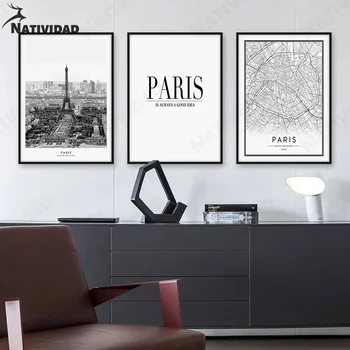 Moderný Minimalistický Plátno Nástenná Maľba Paríž Mapu Text, Obrázok, Umenia, Tlače, Plagát, Minimalizmus Obývacia Izba, Spálňa Domov Estetickú Dekoráciu