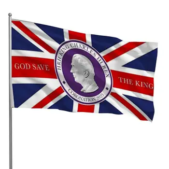 100D Kráľ Karol III 3x5ft Vlajka Kráľ Karol III nech Žije Kráľ so suvenírmi Vlajka King Charles Banner Úniu Jack Suvenír