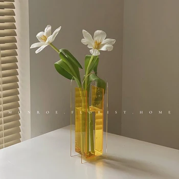 Akryl Váza Transparentné Iny Štýl Žltá Klenuté Váza Suché Kvetinové Vázy Ozdoby Domov Obývacia Izba Nástenná Polica Dekorácie