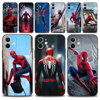Telefón puzdro Pre iPhone 15 11 14 13 12 11 Pro Max Mini XS Max XR X 7 8 Čierny Silikónový Kryt Plášťa Fundas Marvel spider man