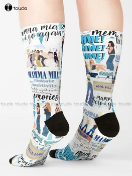 Mm Mamma Mia Plagát Ponožky Dámske Čierne Zábava Ponožky Vysokej Kvality Roztomilý Elegantné Krásne Kawaii Cartoon Sladké Harajuku Bavlna Dievčatá Umenie