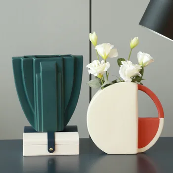 Nordic Moderného Umenia Váza Geometrické Domova Ozdoby Villa Štúdia Office CafeBar Ploche Dekorácie Kvet Keramické Vázy