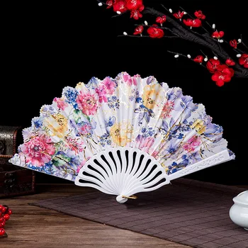 Vintage kvetinový skladacie fanúšikov retro čínsky, japonský plastové strane ventilátora tanec prop plavidlá, domáce dekorácie darček ventilátor