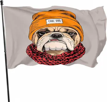 Buldog Portrét Sezónne Dekoračné Vlajkou V Pohode Lumbálna Orange Pletené Klobúk Červený Šatku Cartoon Zvieracie Hlavy Sezónne Bannery Dvore