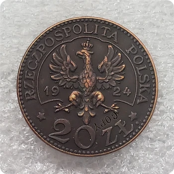 1924 Poľsko 20 Złotych (II Republiky Monogram) Kópiu Mince