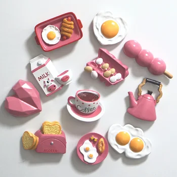 3D Simulácia Potravín Štýl Magnety na Chladničku Ružové Srdce Vajcia Croissant Magnetické Dekorácie, Nálepky Na Chladničky