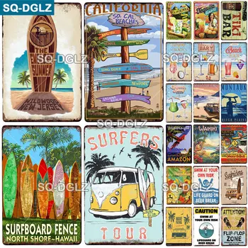 [SQ-DGLZ]California Pláže špz Nekonečné Letné Stenu Decor Tin Prihlásiť Vintage SURF Kovové Prihlásiť Maľovanie Plakety
