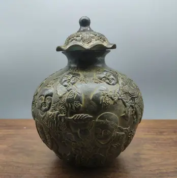 starožitný staré Qing Dynastie Handwork bronz Podpísané obrázok socha hrniec nádrž Môže
