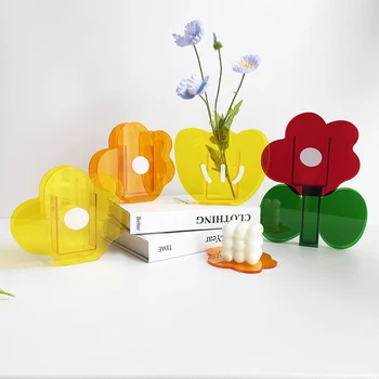 Farebný Akryl Kvet V Tvare Vázy Nordic Štýl Kvetinové Nádoby Pre Svadobné Party Dizajn Domácej Ploche Dekorácie Dodávky Nové