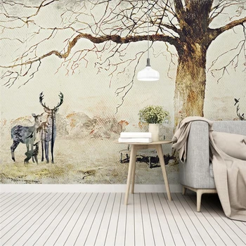 wellyu Moderné pastoračné Elk strom scenérie, TV joj, steny vlastné veľké nástenné zelená tapeta abstraktných de parede para quarto