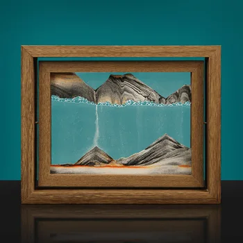 Otočná Drevený Rám Tečie Piesku Pohybujúce sa Pieskové Art 3D Sandscape Quicksand Maľovanie Kvapaliny presýpacích hodín Domova Dary