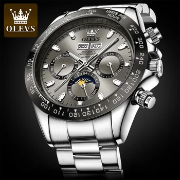 OLEVS Automatické Hodinky Vodeodolné, z Nehrdzavejúcej ocele Svietiace Mesiac Fáze Dátum Hodinky pre Mužov, Luxusné Značky Náramkové hodinky Mechanické