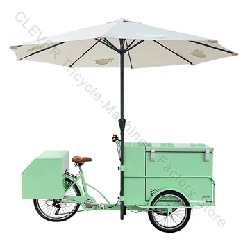 3 Kolieska Elektrické Cargo Bicykel Pre Ice Cream Business Mint Zelenej Ice Cream Predajné Vozíky S Dáždnikom