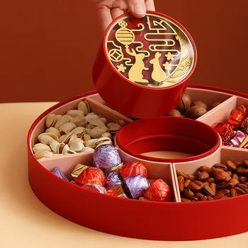Čínsky Jarný Festival Candy Úložný Box 2023 Nový Rok Občerstvenie Organizátor s Krytom, Ovocie, Orechy Zásobník Králik Rok Home Table Dekor