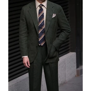2023 Nový Príchod Svadobné Obleky Pre Mužov Zelená Drážkou Klope Business Bežné Formálne Kostým Homme Slim Fit 2 Ks Nastaviť Bunda, Nohavice