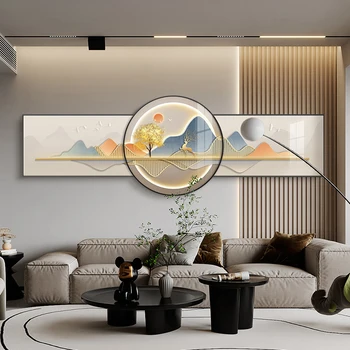 LED svetlo jeleň luxusné high-end atmosférických krajinomaľbou gauč pozadí stenu, dekorácie, maliarstvo, obývacia izba maľovanie