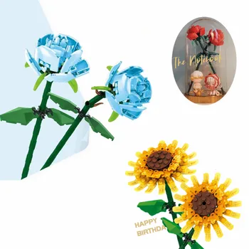 Kvetinové Kytice stavebným Tehly HOBBY Hračky Domáce Dekorácie Rastlín Mini Tehly Hračky, Kreatívny Darček Pre Dievčatá Dieťa Simulácia Rose