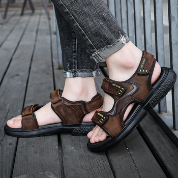 Letné Nové Originálne Kožené Sandále, Luxusné Značky Klasické Pánske Sandále Mužov Vonkajšie Bežné Ľahký Sandál Módne Sandále Mužov