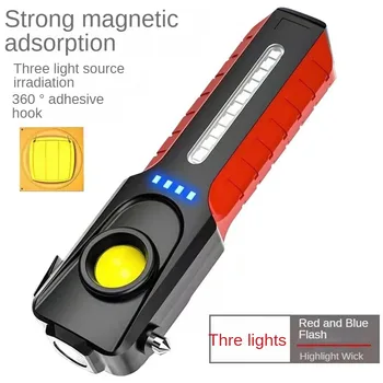 LED COB Baterka S Bezpečnostným Kladivo Námornícke USB Nabíjateľné S Magnetom Power Bank Baterka Vonkajšie Núdzové pracovné svetlo