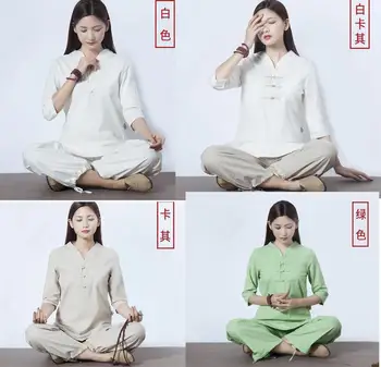 vysoko kvalitné ženské bavlna&bielizeň jogy vyhovovali ženy položiť meditácie oblečenie hanfu tai chi vyhovuje taiji oblečenie zelená/khaki/biela