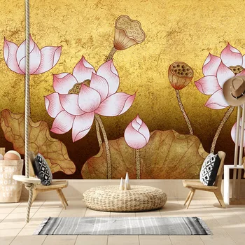 Vlastné Olúpeme a Držať Akceptované Stenu Papiere Domova Luxusné Kvetinové Lotus lekna Tapety pre Obývacia Izba nástenné Maľby Tlač