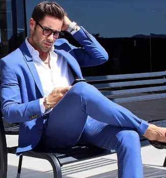 Custome Vyrobené Slim Fit Tuxedos Kráľovská Modrá Muži Obleky Zárez Klope Svadobné Obleky(Bunda+Nohavice+Kravatu)Móde Hot Predaj Terno Masculino