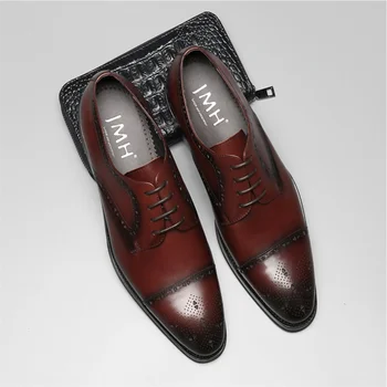 Kožené topánky pre mužov business casual, Bullock plastické šitie ukázal, sťahovacie pravej kože, pre mužov, svadobné sho