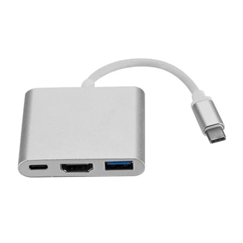3 v 1 Typ-C-HDMI kompatibilné s USB 3.0 10Gbps Prenos Nabíjací Adaptér USB-C Hub Viacportová Kábel Converter pre Desktop, Notebook