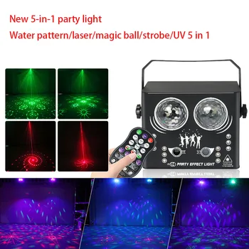 Nový 5 v 1 Strana Svetlo S Vodou Vlna /Laser/Magic Ball/Blesk/UV Led Fáze Svetlo DMX512 Projektor Lampa Pre Fáze Show