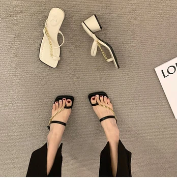2023 Lete Klip Prst Ženy Papuče Fashion Square Vysokom Podpätku Dámske Elegantné Sandále Vonkajšie Pláži Listov Flip Flops