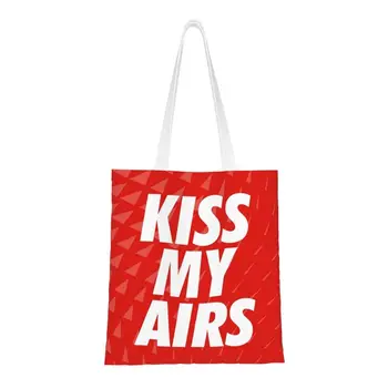 Vtipné Kiss My Vysiela Nakupovanie Tote Tašky Recyklácie Plátno Potraviny Shopper Taška Cez Rameno