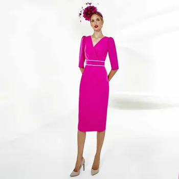 Hot Pink Matka Nevesty Šaty, Plášť Pol Krátke Rukávy Svadobný Hosť Šaty pre Ženy V Krku Luk Elegantné Formálnej Strany Šaty