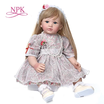 NPK 60 CM vysoko kvalitné zberateľské bábika princezná reborn batoľa dievča bábiku s ultra dlhé blond vlasy bábiky ručne vyrobené bábiky