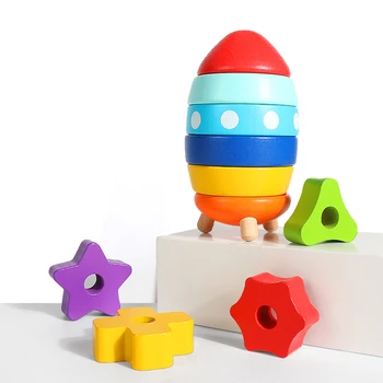 Drevené Rakety Stacker Hračka pre Deti, Tvar Triedič Farba Vzdelávania Montessori Hračky pre Deti Predškolského Vzdelávania