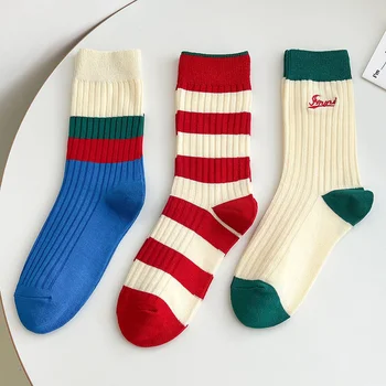 Nové Bavlna dámske Ponožky Hrubé Vlákno Dvojitej Ihly Zahusťovanie Dve Bar Prúžok Dve Bar Športové Bavlna Mid-Trubice Ponožky Odporúča sa