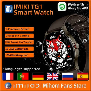 IMIKI Smart Hodinky TG1 Muža, Ženy, 1.43 Amoled Displej Silikónové Magnetické 300mAh výdrž Batérie BT Volanie Vodotesný IP68 Smartwatch