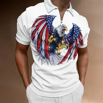 American Eagle, Vytlačené v Lete Mužov na Zips, Golier Polo Shirts Bežné Krátky Rukáv Nadrozmerné Módne Topy Sweatsuit Mužov Oblečenie
