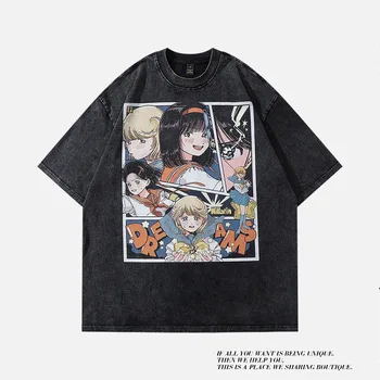 Muži Streetwear T Shirt Harajuku Japonské Anime, Komiksu Dievča Kanji Grafické Tričko 2023 Voľné Hip Hop Tričko Nadrozmerné Tee Bavlna
