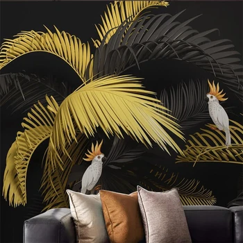 wellyu Nordic minimalistický ručne maľované tropických rastlín, lístie, papagáje, pozadia na stenu vlastné veľké nástenné tapety