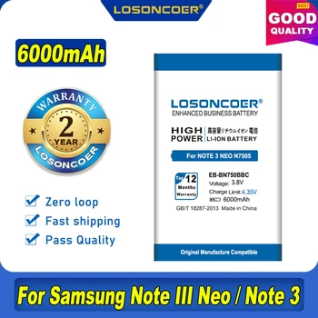 100% Originálne LOSONCOER 6000mAh EB-BN750BBC Batérie pre Samsung Galaxy Note 3 Neo / N7505 / N750 /Poznámka 3 Mini Batéria