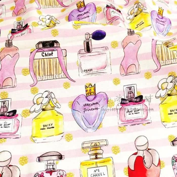 Krásny Ružový Prúžok Spodnej 100%Bavlnenej Tkaniny Rôznych Parfum Fľašu Vzory Tlač Šijací Materiál DIY Dievča Šaty/Oblečenie