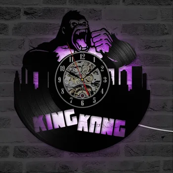 CD nahrávku Nástenné Hodiny King Kong Film Wall Art Vinyl Hodiny Ručné Visí Starožitné Izba Dekor LED Hodiny