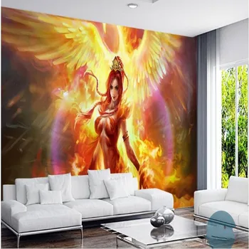 wellyu Prispôsobené veľké nástenné maľby Phoenix Nirvana Mýty Plamene Anime Ručne Maľované Kaviarne Dekoratívne Tapety Pozadia