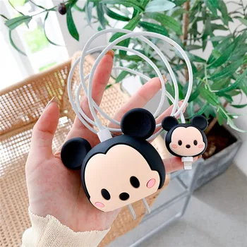 Disney Mickey Minnie Steh StellaLou Nabíjačka, Dátový Kábel Line Ochranný Kryt pre iPhone 14 13 Pro max 18~20 Roztomilý Navíjanie Lana