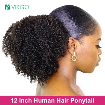 Panna Kinky Afro Kučeravé Šnúrkou Copu Ľudské Vlasy Rozšírenia 3C 4A Zábal Okolo Ponytails 10-26 Palcový Clip In predlžovanie Vlasov