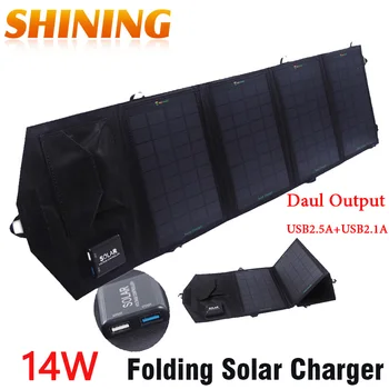 14W Skladacie Prenosný Solárny Panel, Nabíjačky iPower Technológii, Duálny Výstup 5V Solar Power Bank Camping Nabíjačky, Solárne Napájanie Pack